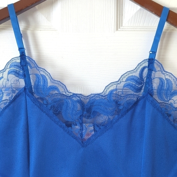 Private Pleasures 80's Vintage Union Made Lace Trim Cropped Tank Top Blue Large - Picture 2 of 10